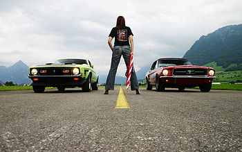 Race Day, ford, mustang, girl, car HD wallpaper