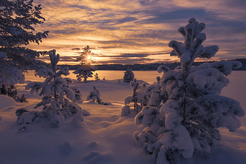 Winter Sunset, winter, snowy, landscape, snow, clouds, trees, nature, sky, mountains, splendor, winter time, sunset HD wallpaper