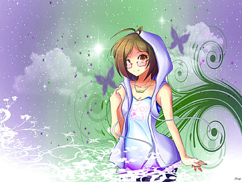 Cute Girl, sexy, wings, hot, cute, girl, brown eye, anime girl, anime, butterfly, wing, abstract, short hair, glasses, brown hair, female HD wallpaper