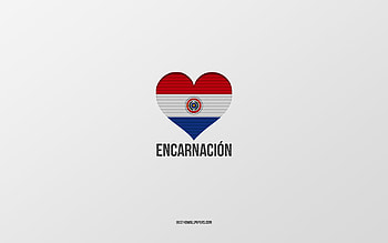 I Love Encarnacion, Paraguayan cities, Day of Encarnacion, gray background, Encarnacion, Paraguay, Paraguayan flag heart, favorite cities, Love Encarnacion HD wallpaper