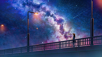 Anime Girl Alone At Bridge Watching The Galaxy Full Of Stars , anime-girl, anime, artist, artwork, digital-art HD wallpaper