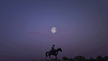 Red Dead Redemption 2 - Moon, cowboy, night, moon, video game, Red Dead Redemption 2 HD wallpaper