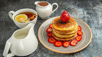 Pancake, honey, strawberry, food HD wallpaper