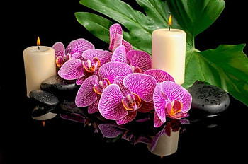 ***, Candle, Leaves, Stones, Orchids HD wallpaper