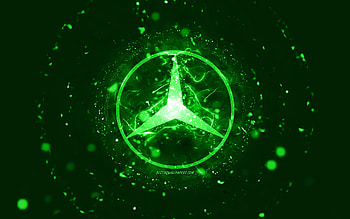 Mercedes-Benz green logo, , green neon lights, creative, green abstract background, Mercedes-Benz logo, cars brands, Mercedes-Benz HD wallpaper