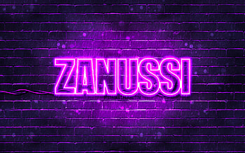 Zanussi violet logo, , violet brickwall, Zanussi logo, brands, Zanussi neon logo, Zanussi HD wallpaper