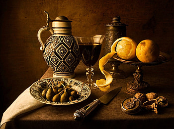 *** It looks like an old ...***, copper, oranges, pitcher, plate HD wallpaper