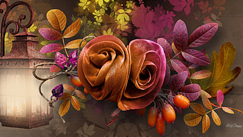 Autumn Light, rope, roses, lamp, fall, berries, twine, gold, mauve, season, leaves, light, autumn, flowers, leaf HD wallpaper