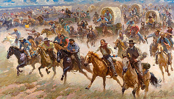Oklahoma land rush, horse, art, man, land rush, people, oklahoma, painting, pictura, luminos HD wallpaper