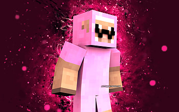 Pink Sheep, , purple neon lights, Minecraft, artwork, Humanoid Skins, Minecraft characters, Pink Sheep Skin, Pink Sheep Minecraft HD wallpaper