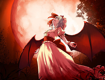 scarlet, wings, fangs, moon, red, blood, dress HD wallpaper