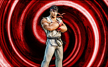 Ryu, red grunge background, Fortnite, vortex, Fortnite characters, Ryu Skin, Fortnite Battle Royale, Ryu Fortnite HD wallpaper