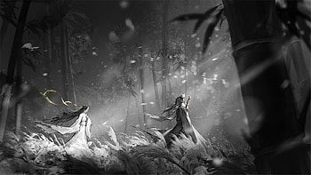 Fantasy couple, white, black, art, man, bw, girl, lovers, fantasy, ghfartstudio, couple, g h f art studio HD wallpaper