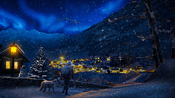 Snowy Village, Winter HD wallpaper