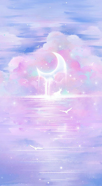 Moon, aesthetic, atmosphere, cloud, pink, kawaii, anime HD phone wallpaper