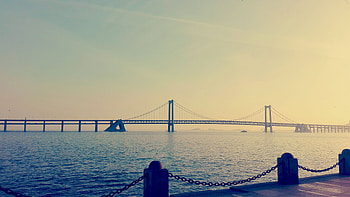 Cities, Sea, Bridge, Bay, China, Dalian HD wallpaper