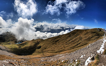 Nature, Grass, Sky, Mountains, Clouds, Fog HD wallpaper