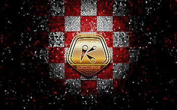 Richmond Kickers FC, glitter logo, USL League One, red white checkered background, soccer, american football club, Richmond Kickers logo, mosaic art, football, Richmond Kickers HD wallpaper