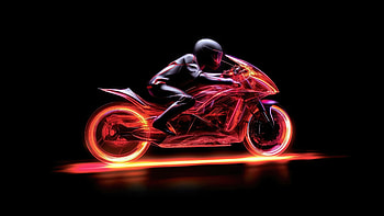 Biker Neon , biker, neon, artist, artwork, digital-art, dark, black, oled HD wallpaper