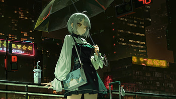 Anime Girl Night Stroll With Umbrella, anime-girl, anime, umbrella, artist, artwork, digital-art HD wallpaper