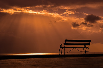 Nature, Sunset, Sky, Clouds, Bench HD wallpaper