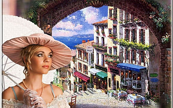 parisian blonde, umbrella, girl, blonde, buidling HD wallpaper
