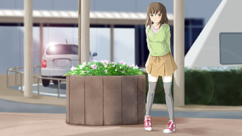 Waiting Happily, Anime Girl, Happy Expression, Anime, Suiso, Nikkeru, Green Sweater, Suiso Nikkeru, White Flowers, Happy, Waiting, Happy Girl, Brown Hair HD wallpaper