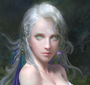 Moon Goddess, frumusete, art, goddess, moon, fantasy, portrait, luna, luminos, mo li HD wallpaper