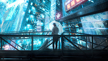 It Still Rains In Cyber City, cyberpunk, scifi, artist, artwork, digital-art HD wallpaper