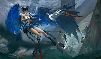 Angel, wings, blue, frumusete, bird, art, gorgeous, girl, superb, fantasy, luminos, pasari, iversionla HD wallpaper