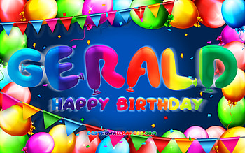 Happy Birtay Gerald, , colorful balloon frame, Gerald name, blue background, Gerald Happy Birtay, Gerald Birtay, popular american male names, Birtay concept, Gerald HD wallpaper