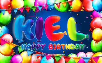 Happy Birtay Kiel, , colorful balloon frame, Kiel name, blue background, Kiel Happy Birtay, Kiel Birtay, popular german male names, Birtay concept, Kiel HD wallpaper