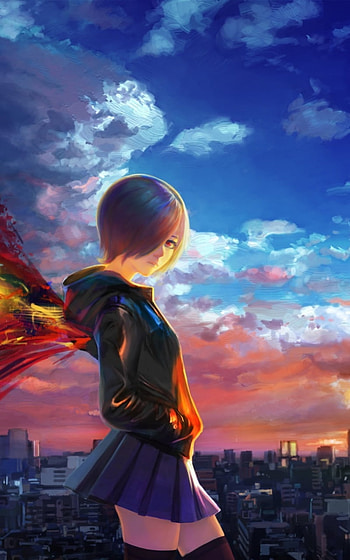 city, Touka Kirishima, Anime, Tokyo Ghoul, anime sunset, anime city HD phone wallpaper