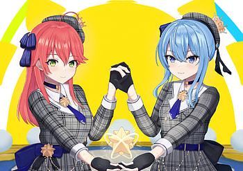 Hoshimachi Suisei & Sakura Miko, hololive, Sakura Miko, Hoshimachi Suisei, Anime, Virtual Youtuber HD wallpaper