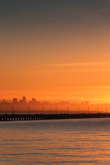 Cities, Sunset, Twilight, City, Fog, Dusk, Bridge HD phone wallpaper
