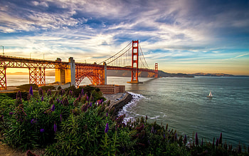 Golden Gate Bridge, Sunset, Backgrounds, Landmark HD wallpaper
