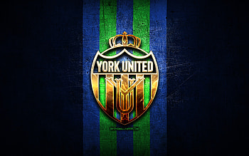 York United FC, golden logo, Canadian Premier League, blue metal background, football, canadian football club, York United logo, soccer, York United HD wallpaper