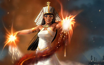 Cleopatra, sorceress, white, dust, brunette, egypt, girl, flame, orange, woman, witch, fantasy, red, game, fire, queen HD wallpaper