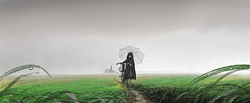 Rain, anime girl, outdoor, original HD wallpaper