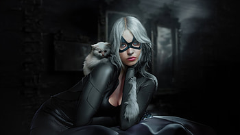 Black Cat Allure, black-cat, superheroes, artwork, digital-art HD wallpaper