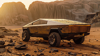 Cybertruck Desert Majesty | Ultra, Truck, Tesla Cybertruck, desert, futuristic vehicle HD wallpaper