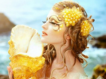 Beauty, shell, model, flowers HD wallpaper
