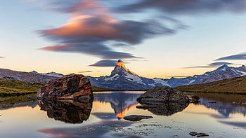 Stellisee Lake, Matterhorn HD wallpaper