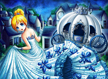 Cinderella, night, blond hair, blonde, fairy tales, fairy tale, lue, nice, 3d, cg, movie, blonde hair, clock, female, sexy, sweet, blue eyes, house, gorgeous, hot, girl, disney, fairy, anime girl, buildig, anime, pretty, lovely, realistic, cartoon, sublime, cute, dress, long hair, royalty, beauty, blond, divine, beautiful, elegant, walt disney, princess, gown HD wallpaper
