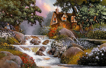 Special place, river, creek, place, peaceful, spring, serenity, nice, quiet, painting, trees, water, art, house, paradise, beautiful, special, rocks, stones, cabin, pretty, branches, waterfall, nature, flowers, cottage, lovely, calmness, forest, village, stream HD wallpaper