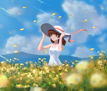 Cute, anime girl, outdoor, meadow, original HD wallpaper