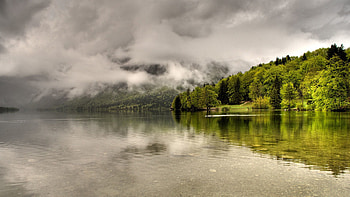 Nature, Trees, Clouds, Lake, Shore, Bank, Mainly Cloudy, Overcast, Haze HD wallpaper