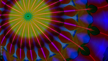 A Green Flower Spin In..., blue, green flower, maroon, crimson, flower, green, orange HD wallpaper