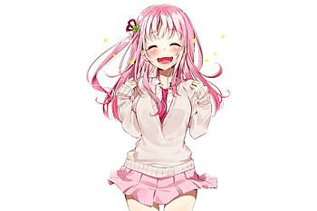 Joy, happiness, pink, short dress, anime girl HD wallpaper
