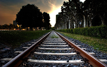 Cities, Trees, Grass, Railway HD wallpaper